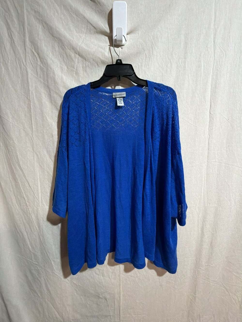 Catherines Plus Size Blue Pointelle Open-Front Cardigan Size 4X 30/32W